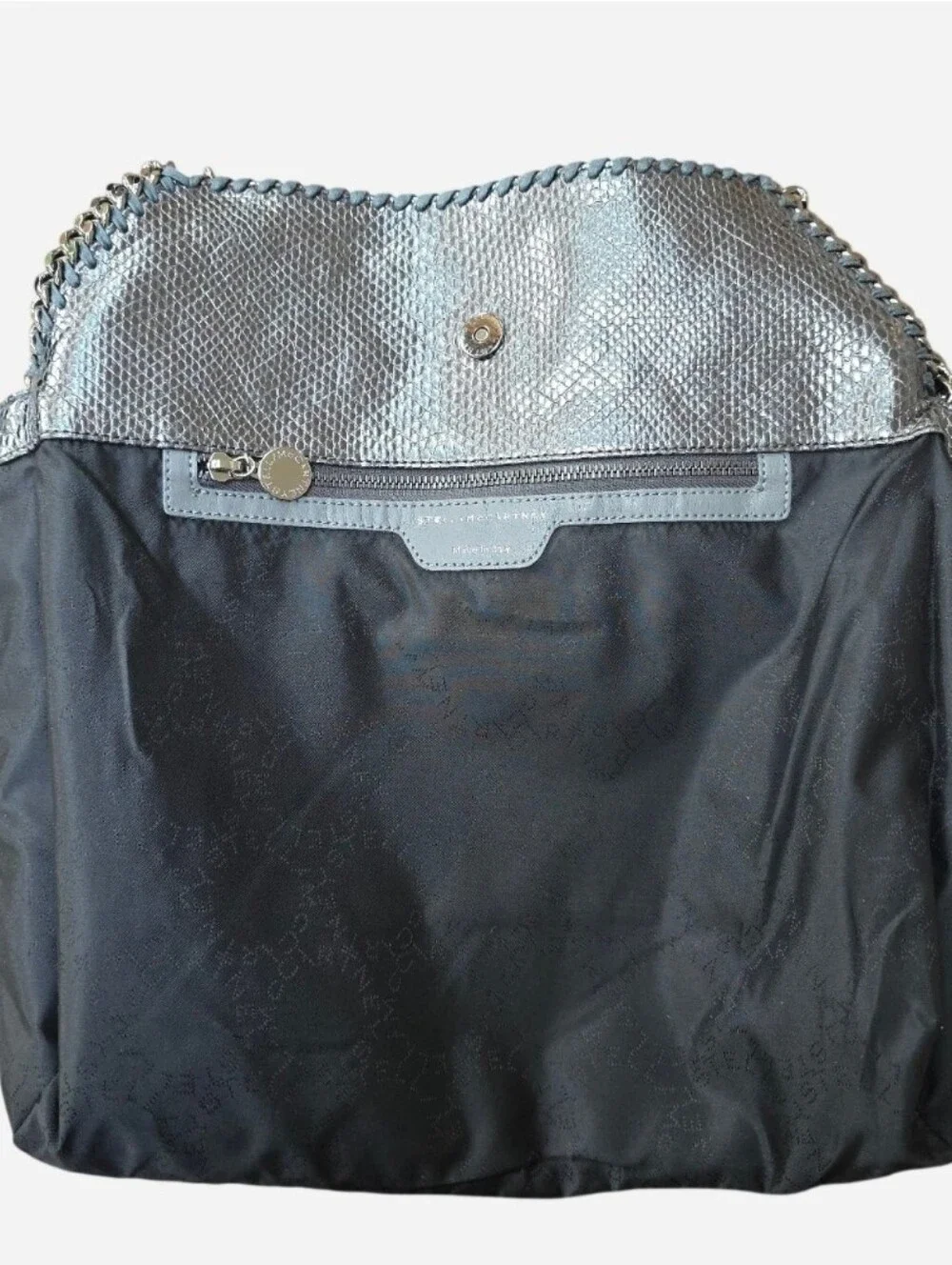 EUC Stella McCartney Silver Metallic Snakeskin Print Falabella Shoulder Tote Bag
